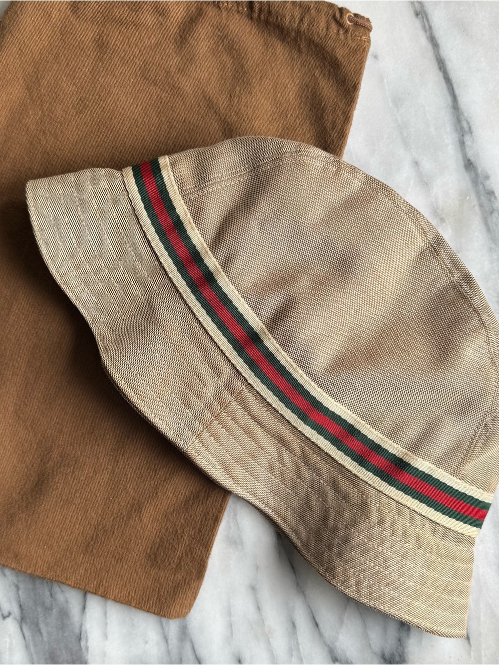 Gucci Beige Canvas Bucket Hat with Green and Red Web Stripe - Picture 2 of 7